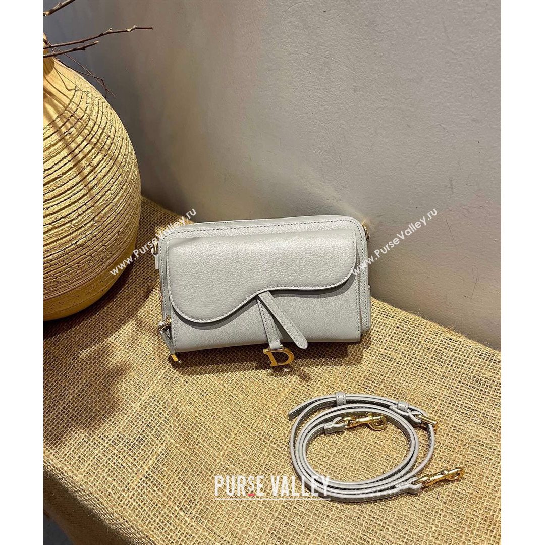 Dior Calfskin Double Sandle Pouch Light Grey 2021 (XXG-21080240)