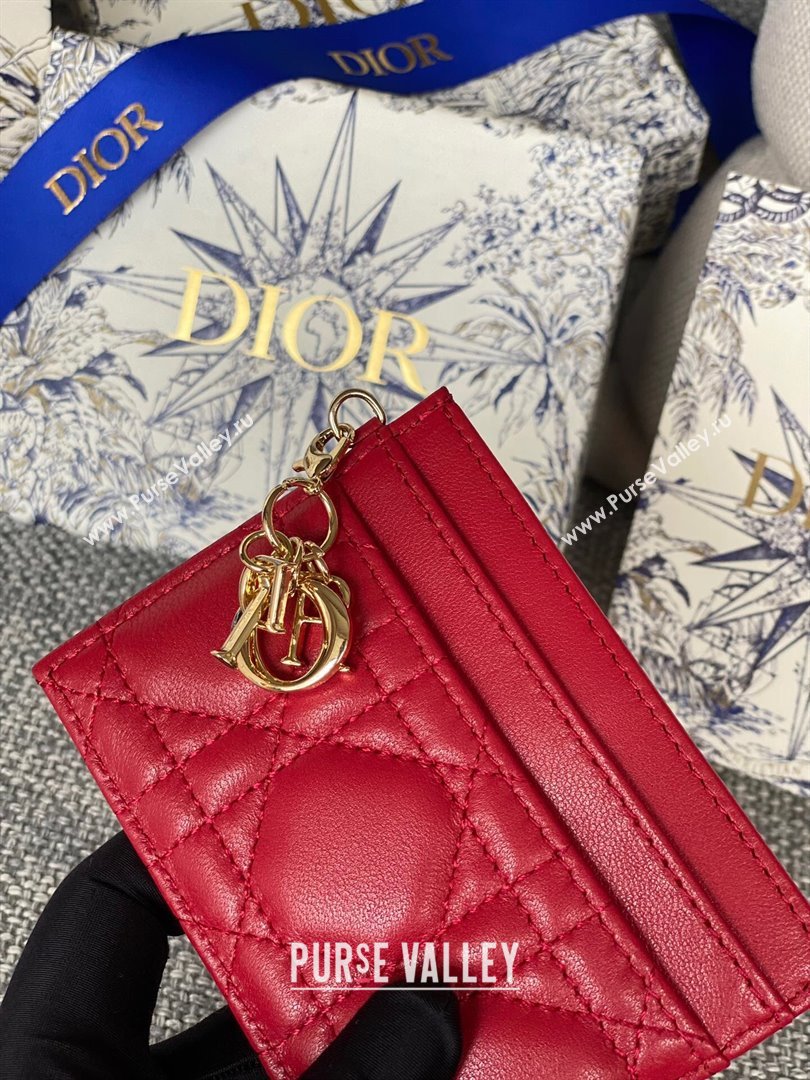 Dior Lady Dior Card Holder in Supple Cannage Lambskin Red 2024 (DMZ-2411101)