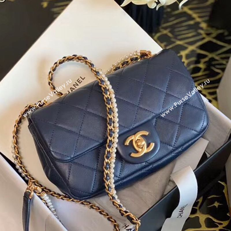 Chanel Quilted Calfskin Flap Bag with Pearl and Chain Strap AS2210 Navy Blue 2020 (JY-20111913)