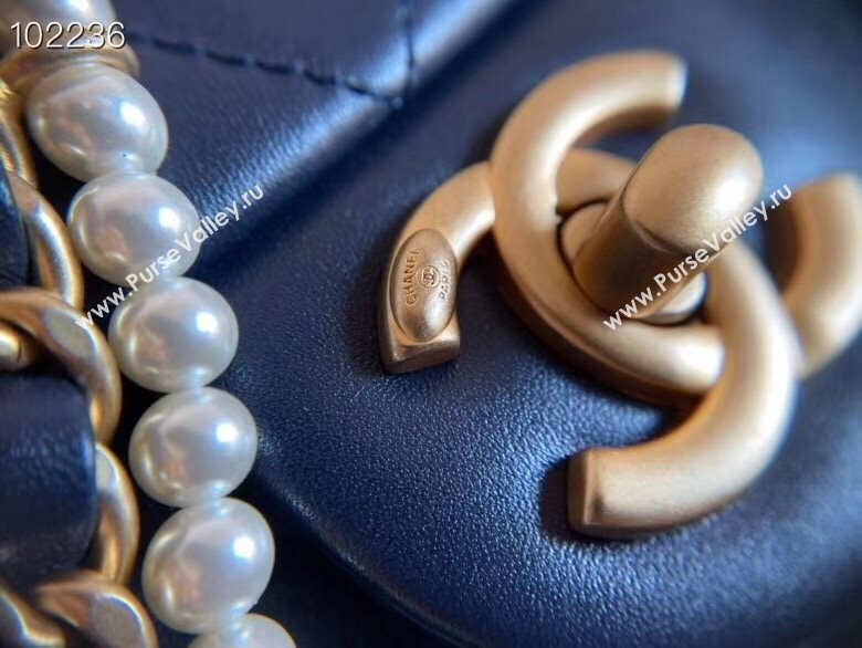 Chanel Quilted Calfskin Flap Bag with Pearl and Chain Strap AS2210 Navy Blue 2020 (JY-20111913)