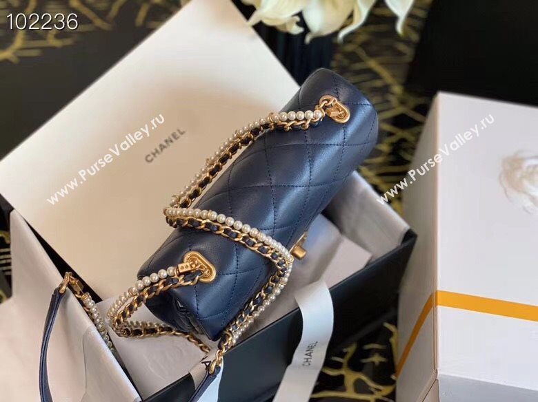 Chanel Quilted Calfskin Flap Bag with Pearl and Chain Strap AS2210 Navy Blue 2020 (JY-20111913)