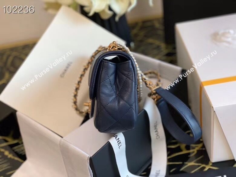 Chanel Quilted Calfskin Flap Bag with Pearl and Chain Strap AS2210 Navy Blue 2020 (JY-20111913)
