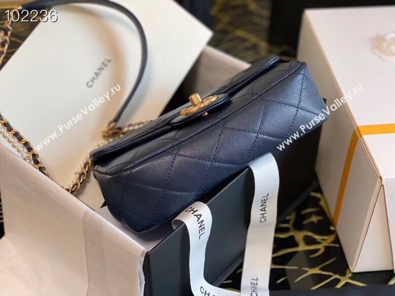Chanel Quilted Calfskin Flap Bag with Pearl and Chain Strap AS2210 Navy Blue 2020 (JY-20111913)