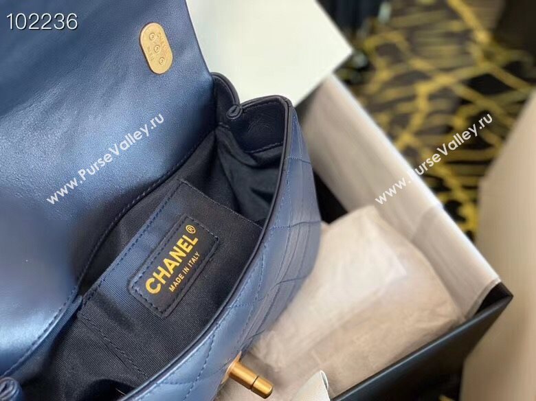 Chanel Quilted Calfskin Flap Bag with Pearl and Chain Strap AS2210 Navy Blue 2020 (JY-20111913)