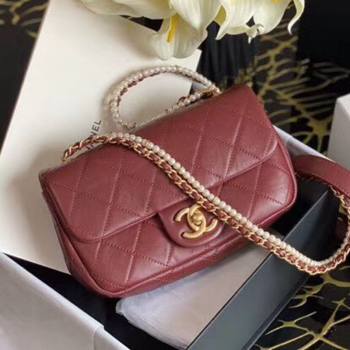 Chanel Quilted Calfskin Flap Bag with Pearl and Chain Strap AS2210 Burgundy 2020 (JY-20111914)