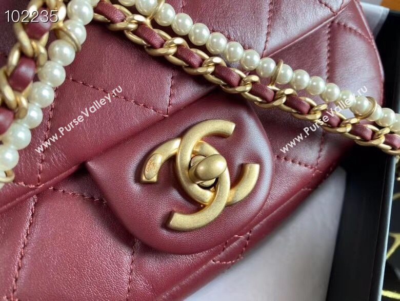 Chanel Quilted Calfskin Flap Bag with Pearl and Chain Strap AS2210 Burgundy 2020 (JY-20111914)