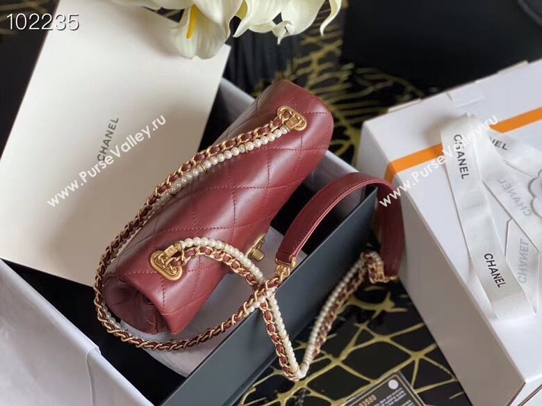 Chanel Quilted Calfskin Flap Bag with Pearl and Chain Strap AS2210 Burgundy 2020 (JY-20111914)
