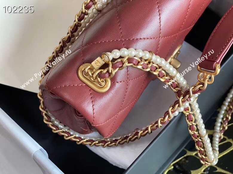 Chanel Quilted Calfskin Flap Bag with Pearl and Chain Strap AS2210 Burgundy 2020 (JY-20111914)