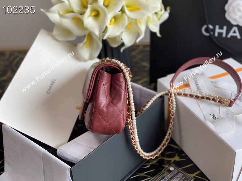 Chanel Quilted Calfskin Flap Bag with Pearl and Chain Strap AS2210 Burgundy 2020 (JY-20111914)