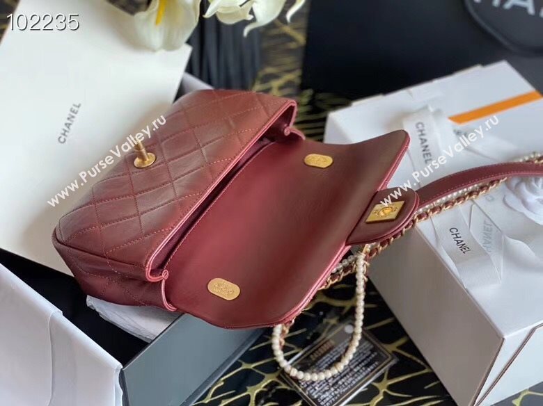 Chanel Quilted Calfskin Flap Bag with Pearl and Chain Strap AS2210 Burgundy 2020 (JY-20111914)