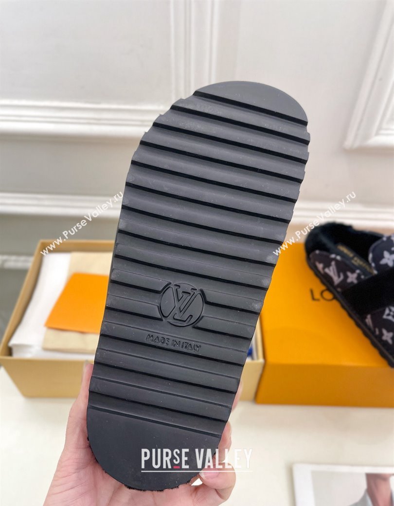 Louis Vuitton LV Cosy Flat Comfort Clog Mules in Monogram Wool and Shearling Dark Blue 2024 1ADD7G (MD-241224047)