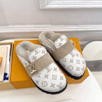 Louis Vuitton LV Cosy Flat Comfort Clog Mules in Monogram Wool and Shearling White 2024 1ADD7G (MD-241224048)