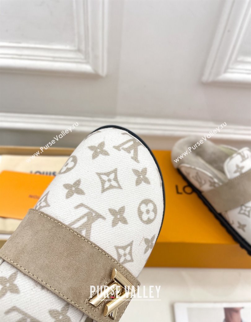 Louis Vuitton LV Cosy Flat Comfort Clog Mules in Monogram Wool and Shearling White 2024 1ADD7G (MD-241224048)