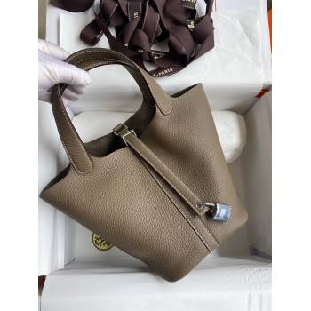 Hermes Picotin Lock Bag 18cm/22cm in Taurillon Clemence Leather Etoupe/Silver 2024 (Pure Handmade) (XYA-24042911)