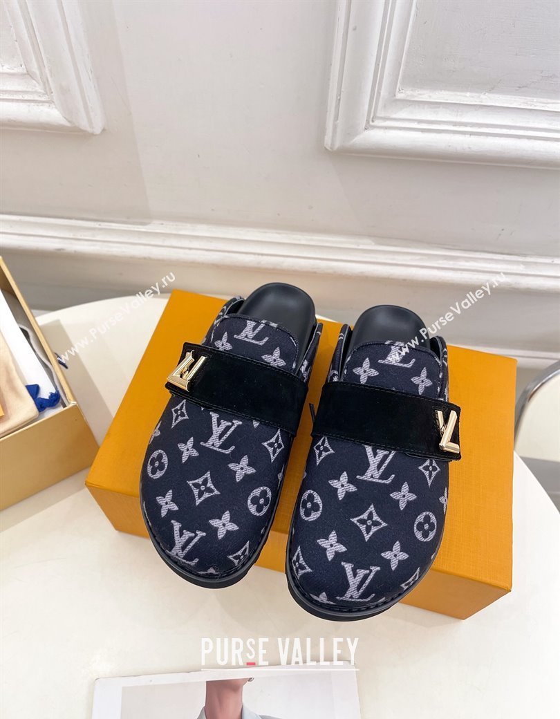 Louis Vuitton LV Cosy Flat Comfort Clog Mules in Monogram Wool and Suede Dark Blue 2024 1ADD7G (MD-241224049)