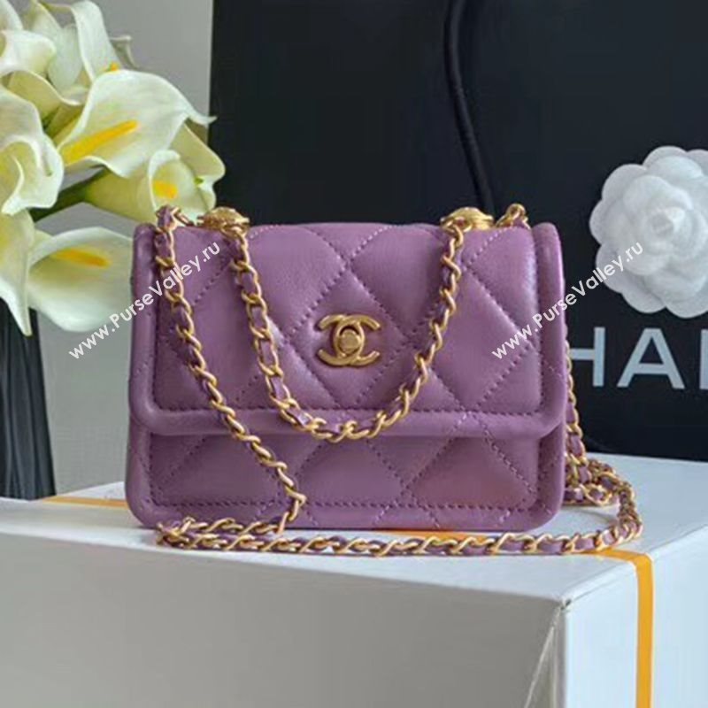 Chanel Quilted Lambskin Mini Flap Bag with Metal Button AP1664 Purple 2020 (JY-20111917)