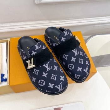 Louis Vuitton LV Cosy Flat Comfort Clog Mules in Monogram Wool and Suede Dark Blue 2024 1ADD7G (MD-241224049)