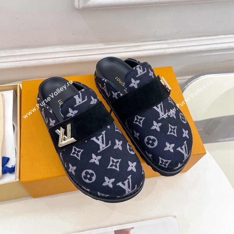 Louis Vuitton LV Cosy Flat Comfort Clog Mules in Monogram Wool and Suede Dark Blue 2024 1ADD7G (MD-241224049)