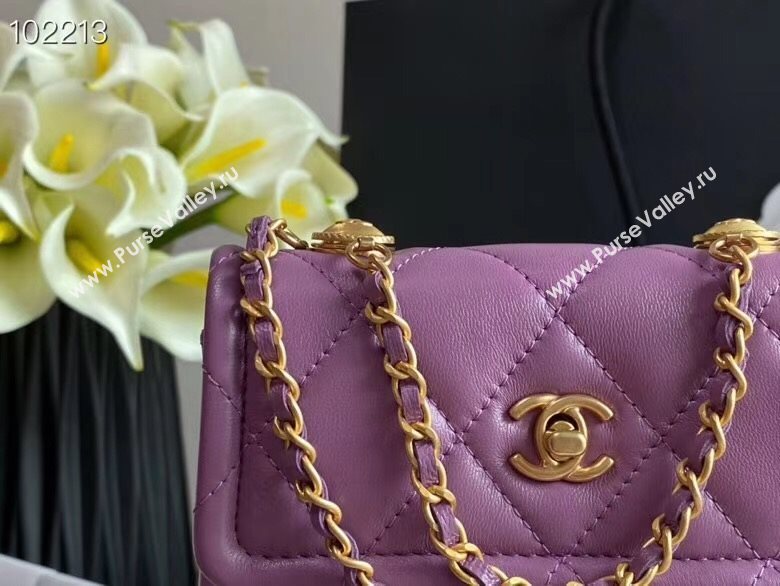 Chanel Quilted Lambskin Mini Flap Bag with Metal Button AP1664 Purple 2020 (JY-20111917)