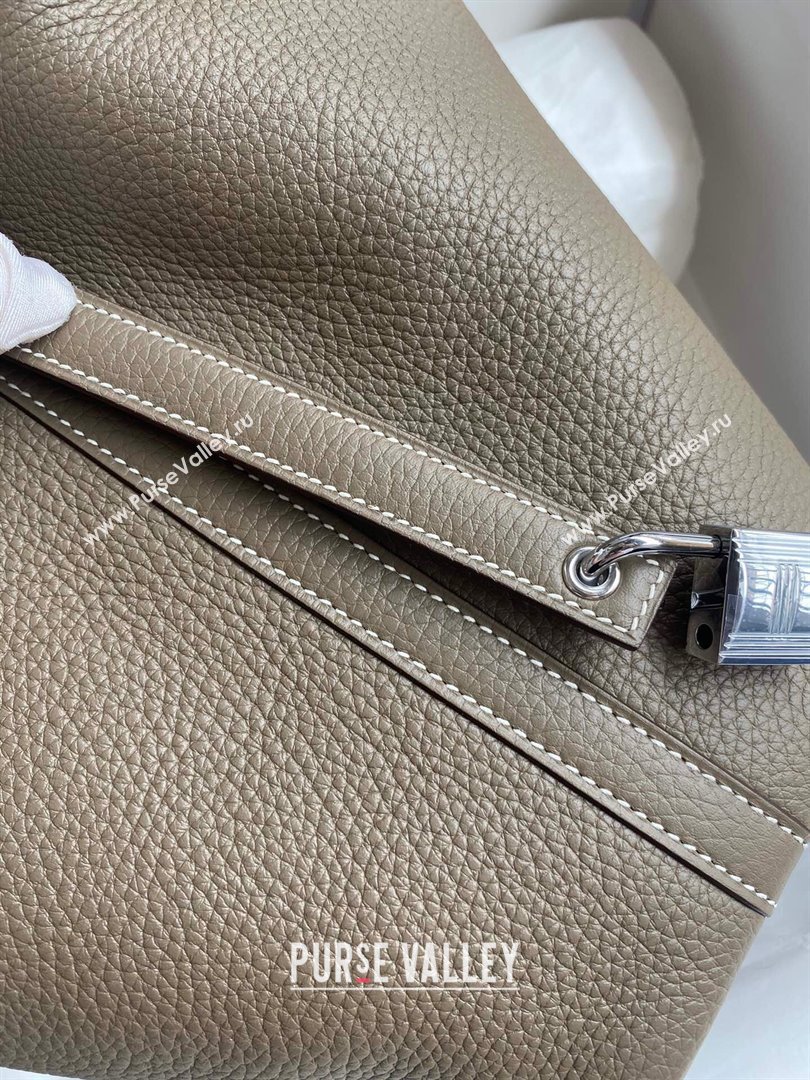 Hermes Picotin Lock Bag 18cm/22cm in Taurillon Clemence Leather Etoupe/Silver 2024 (Pure Handmade) (XYA-24042911)