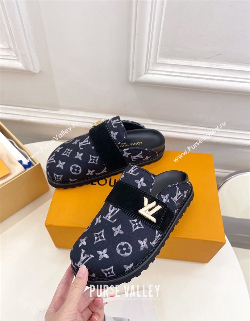 Louis Vuitton LV Cosy Flat Comfort Clog Mules in Monogram Wool and Suede Dark Blue 2024 1ADD7G (MD-241224049)