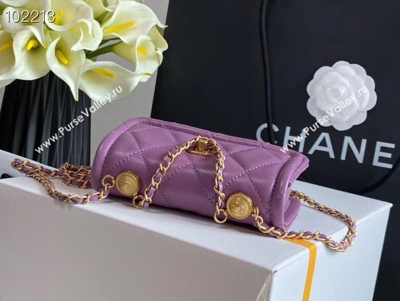 Chanel Quilted Lambskin Mini Flap Bag with Metal Button AP1664 Purple 2020 (JY-20111917)
