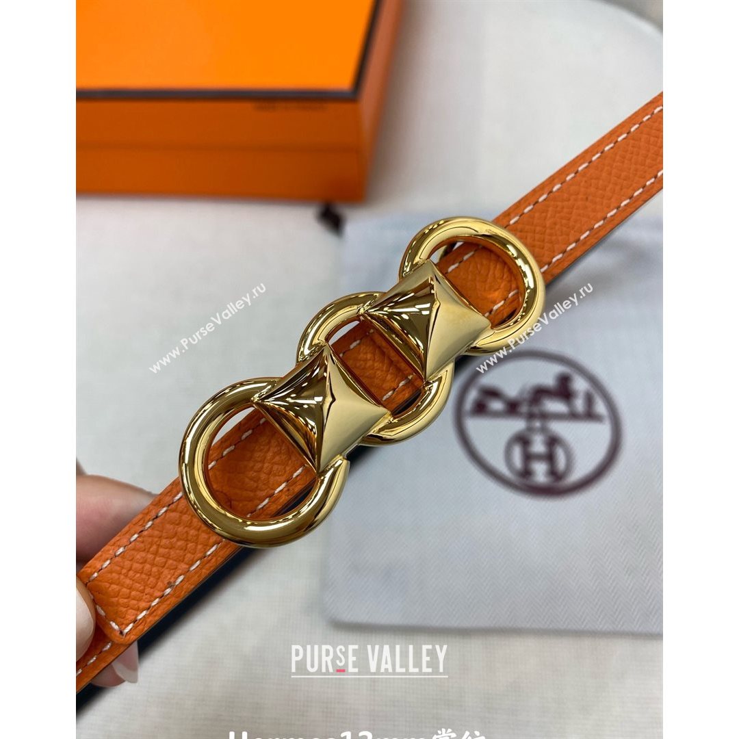 Hermes Mini Constance Reversible Leather Belt 13mm Orange 2021 (99-21082361)