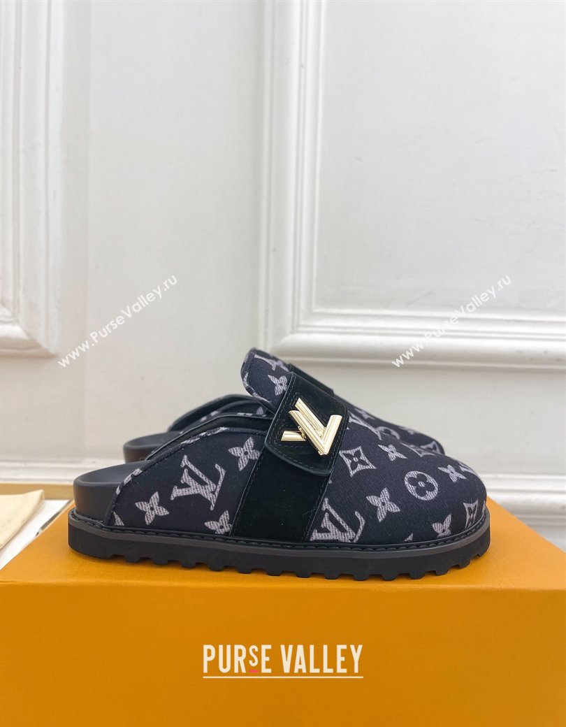 Louis Vuitton LV Cosy Flat Comfort Clog Mules in Monogram Wool and Suede Dark Blue 2024 1ADD7G (MD-241224049)