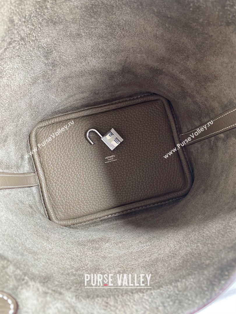 Hermes Picotin Lock Bag 18cm/22cm in Taurillon Clemence Leather Etoupe/Silver 2024 (Pure Handmade) (XYA-24042911)