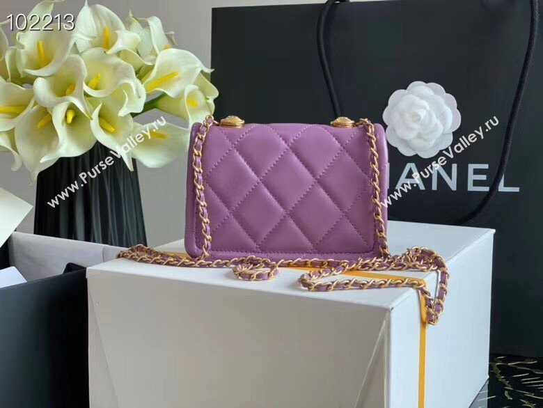 Chanel Quilted Lambskin Mini Flap Bag with Metal Button AP1664 Purple 2020 (JY-20111917)
