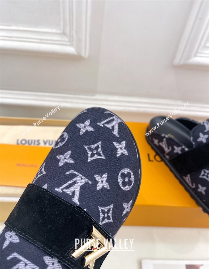 Louis Vuitton LV Cosy Flat Comfort Clog Mules in Monogram Wool and Suede Dark Blue 2024 1ADD7G (MD-241224049)