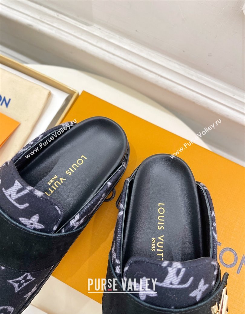 Louis Vuitton LV Cosy Flat Comfort Clog Mules in Monogram Wool and Suede Dark Blue 2024 1ADD7G (MD-241224049)