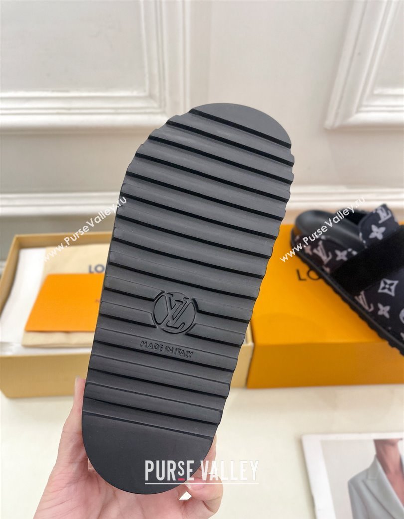 Louis Vuitton LV Cosy Flat Comfort Clog Mules in Monogram Wool and Suede Dark Blue 2024 1ADD7G (MD-241224049)