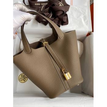 Hermes Picotin Lock Bag 18cm/22cm in Taurillon Clemence Leather Etoupe/Gold 2024 (Full Handmade) (XYA-24042912)