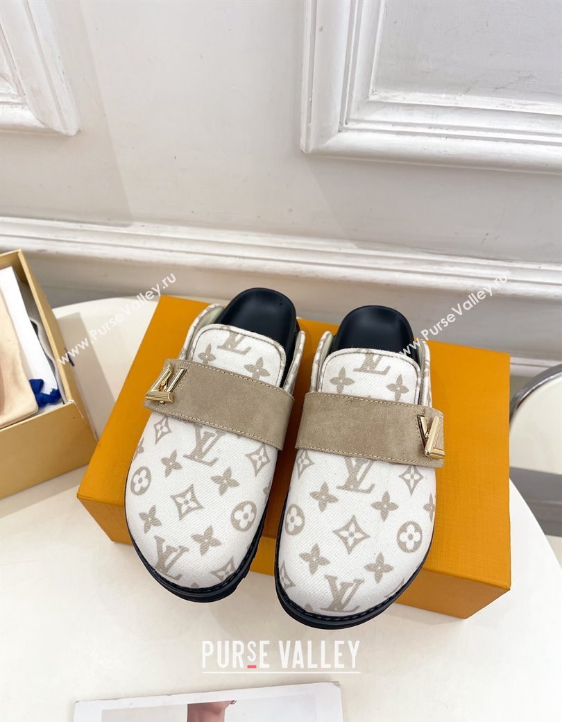 Louis Vuitton LV Cosy Flat Comfort Clog Mules in Monogram Wool and Suede White 2024 1ADD7G (MD-241224050)