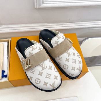 Louis Vuitton LV Cosy Flat Comfort Clog Mules in Monogram Wool and Suede White 2024 1ADD7G (MD-241224050)