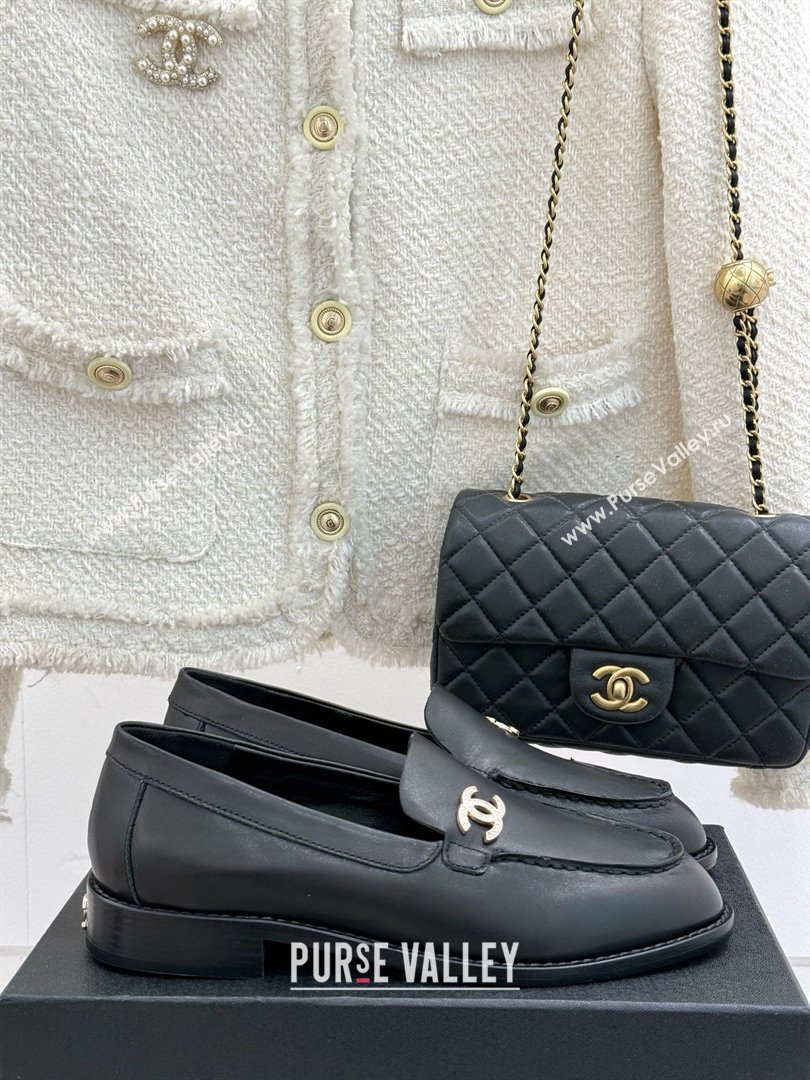 Chanel Calfskin Moccasins Flat Loafers G45615 Black 2025 (MD-25021414)