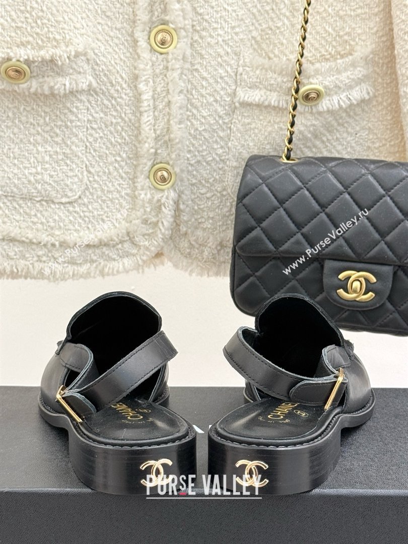 Chanel Calfskin Moccasins Flat Sandals G45615 Black 2025 (MD-25021416)