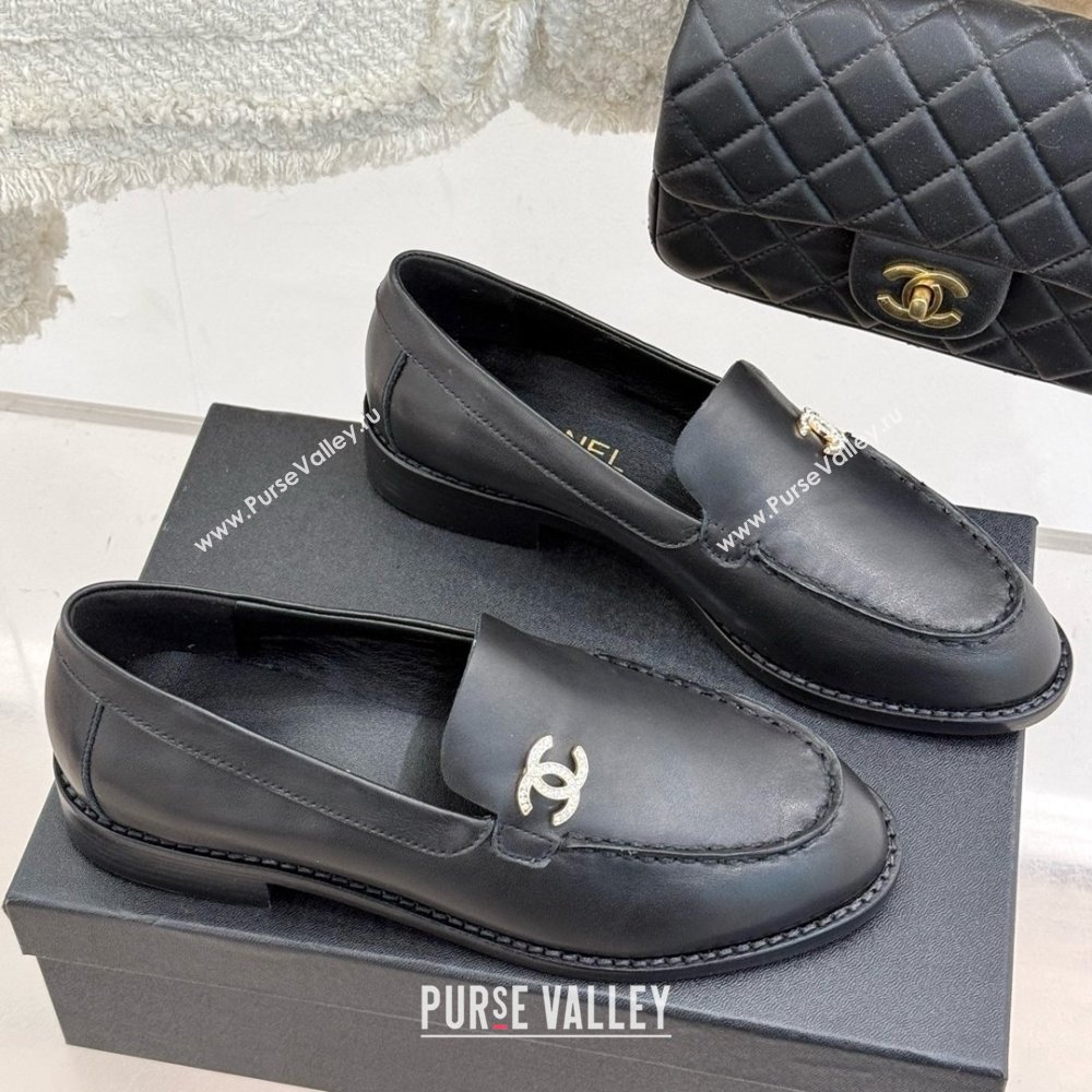 Chanel Calfskin Moccasins Flat Loafers G45615 Black 2025 (MD-25021414)