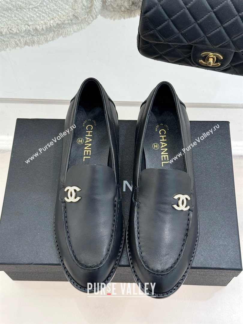 Chanel Calfskin Moccasins Flat Loafers G45615 Black 2025 (MD-25021414)