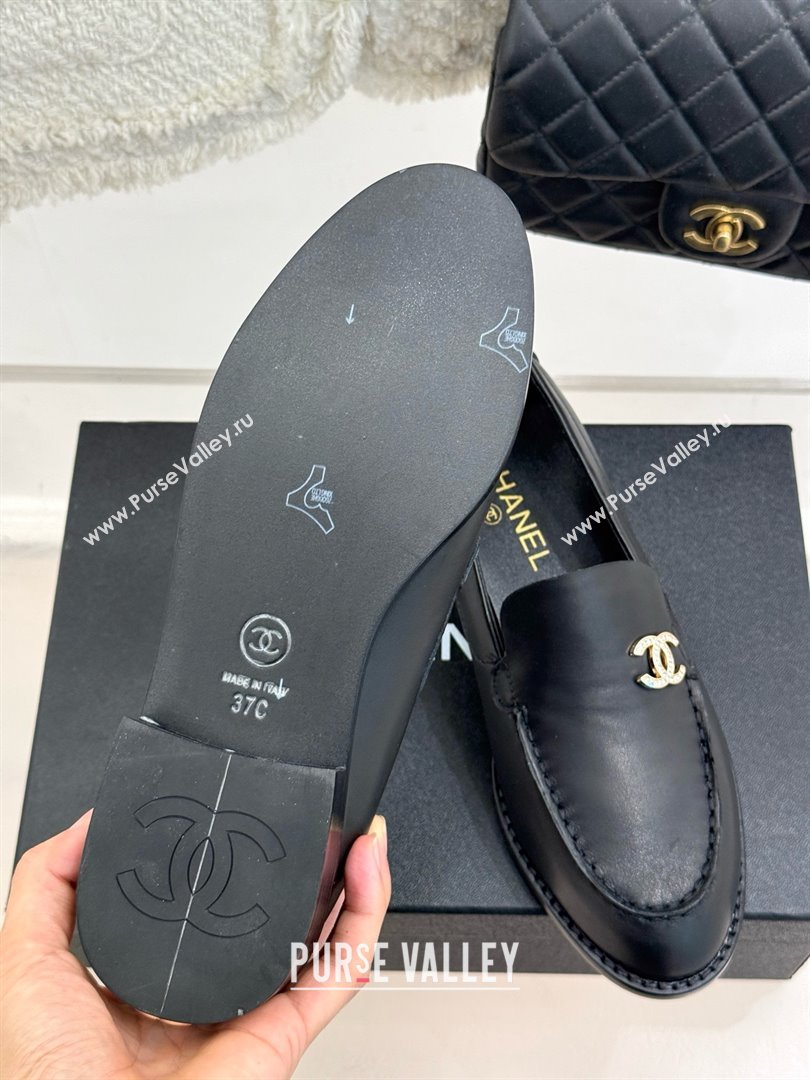 Chanel Calfskin Moccasins Flat Loafers G45615 Black 2025 (MD-25021414)