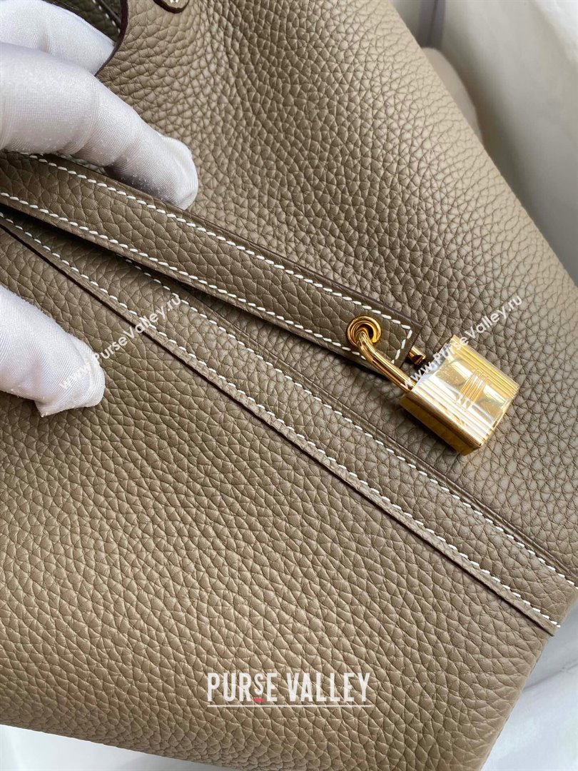 Hermes Picotin Lock Bag 18cm/22cm in Taurillon Clemence Leather Etoupe/Gold 2024 (Full Handmade) (XYA-24042912)