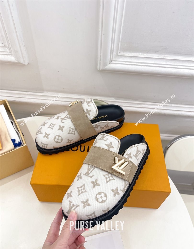 Louis Vuitton LV Cosy Flat Comfort Clog Mules in Monogram Wool and Suede White 2024 1ADD7G (MD-241224050)