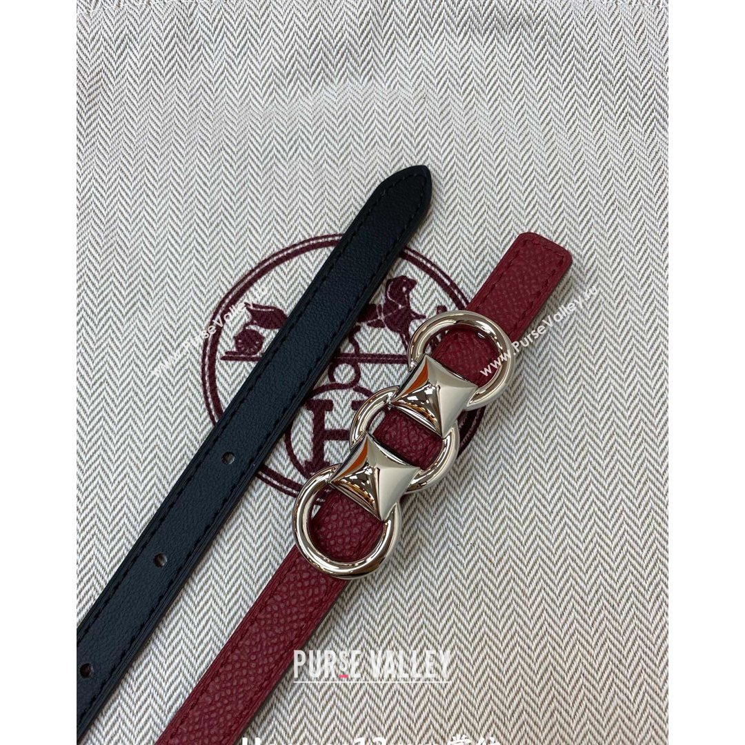 Hermes Mini Constance Reversible Leather Belt 13mm Burgundy 2021 (99-21082363)