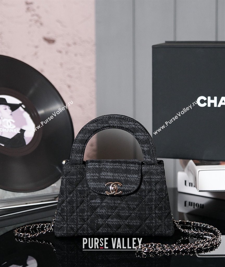 Chanel Mini Shopping Bag in Printed Denim AS4416 Black/Grey 2024 (yezi-240927035)