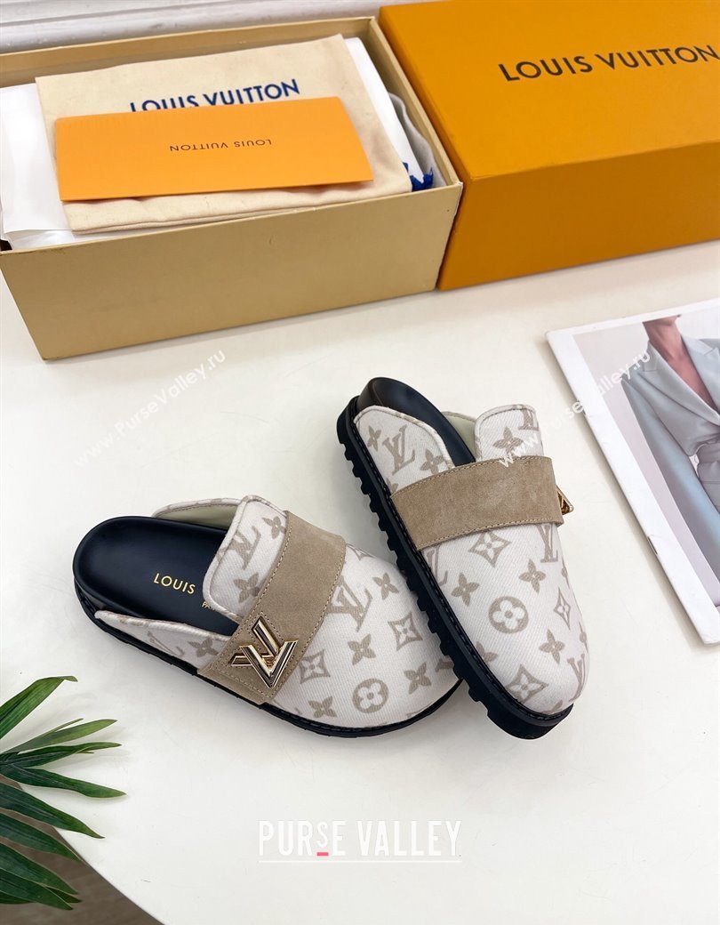 Louis Vuitton LV Cosy Flat Comfort Clog Mules in Monogram Wool and Suede White 2024 1ADD7G (MD-241224050)