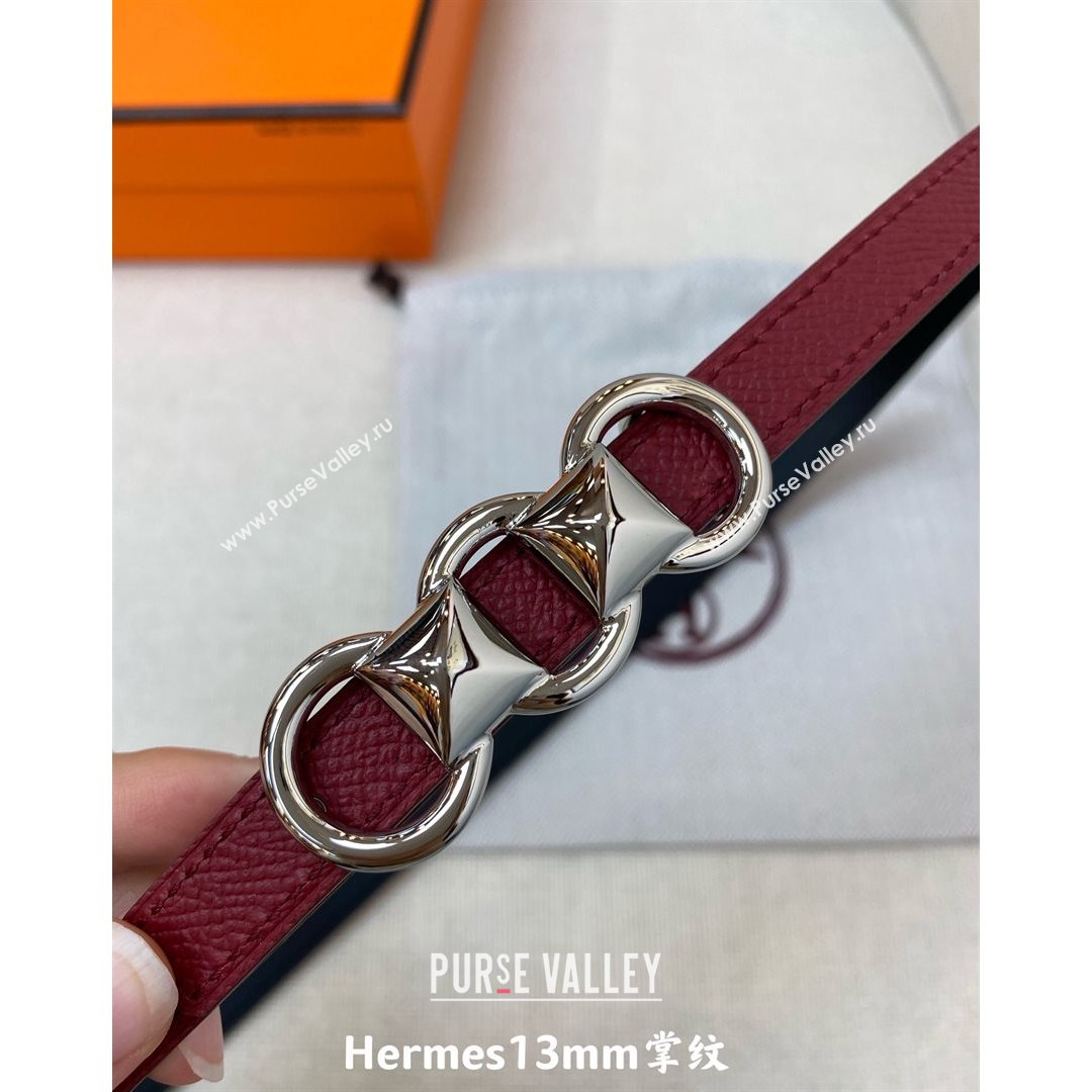 Hermes Mini Constance Reversible Leather Belt 13mm Burgundy 2021 (99-21082363)