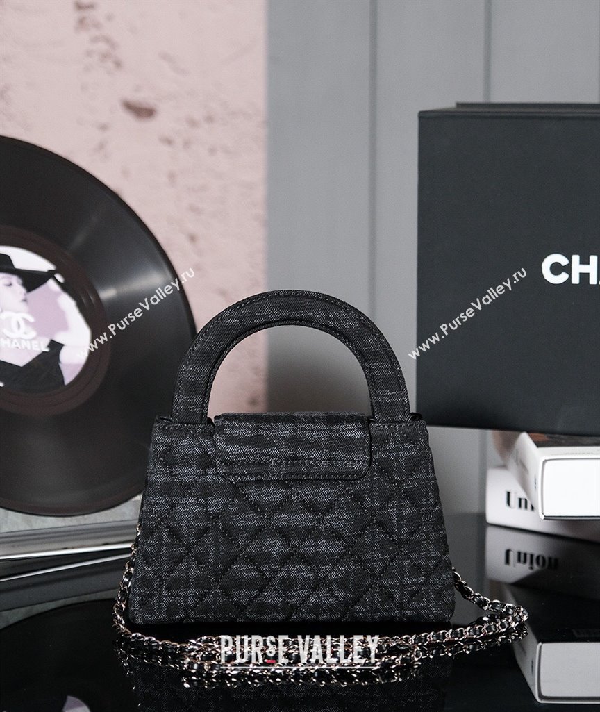 Chanel Mini Shopping Bag in Printed Denim AS4416 Black/Grey 2024 (yezi-240927035)