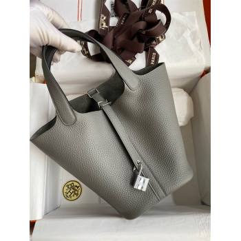 Hermes Picotin Lock Bag 18cm/22cm in Taurillon Clemence Leather Cumulonimbus Grey/Silver 2024 (Pure Handmade) (XYA-24042913)