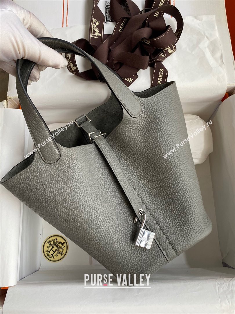 Hermes Picotin Lock Bag 18cm/22cm in Taurillon Clemence Leather Cumulonimbus Grey/Silver 2024 (Pure Handmade) (XYA-24042913)